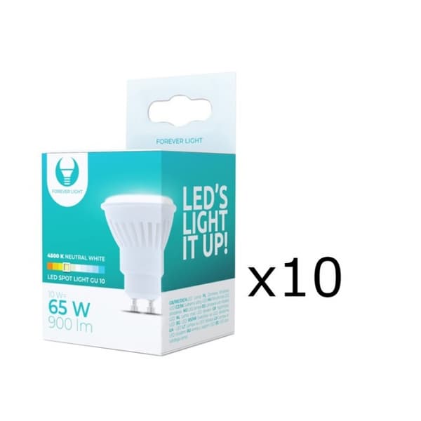 LED-lampe, GU10, 10W, 230V, 4500K, Keramik, 10-pak, Hvid neutral
