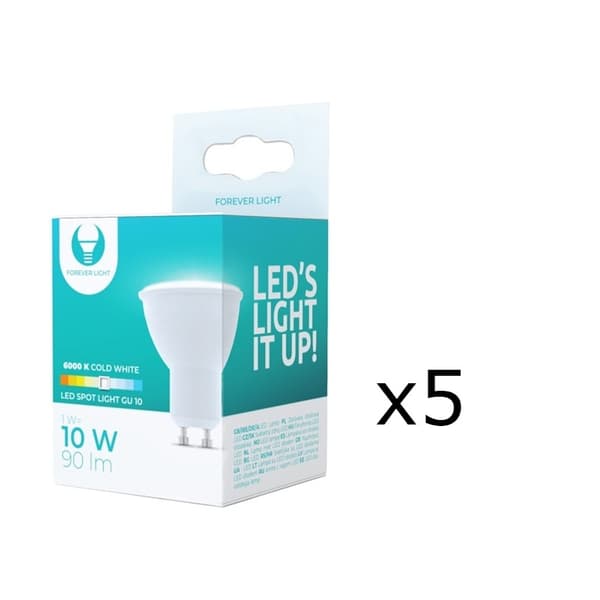 LED-lampe GU10, 1W, 230V, 6000K, 5-pakning, Kjølig hvit