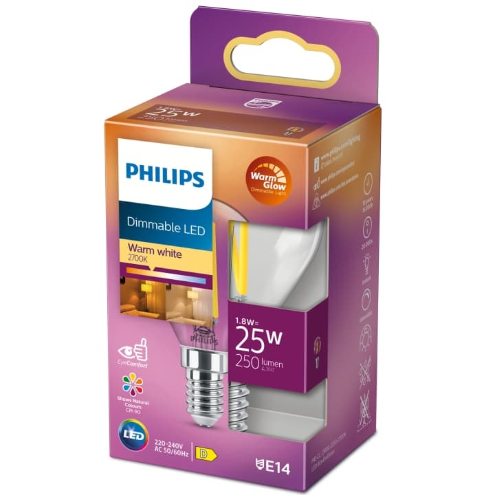 Bilde av Philips Led E14 Klot 1,8w (25w) Klar Dim Warmglow 250