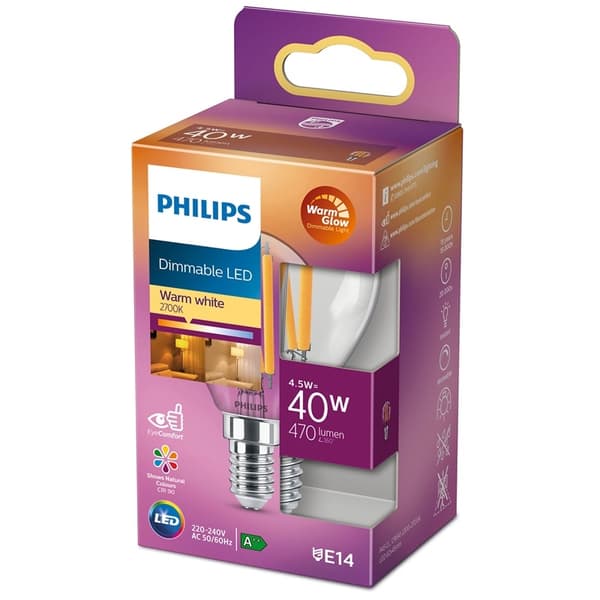 Philips LED E14 Klot 40W 470 lm Klar Dimbar