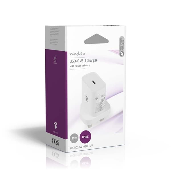 Nedis Vægoplader | 20 W | PD3.0 20W | Hurtigopladningsfunktion | 1.67 A / 2.22 A / 3.0 A | Antal output: 1 | USB-C™ | Automatisk Valgt Spænding | Hvid