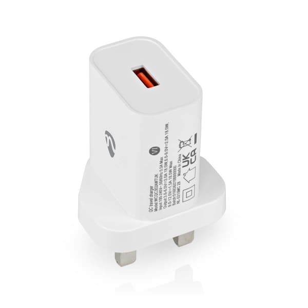 Nedis Vægoplader | 18 W | QC3.0 | Hurtigopladningsfunktion | 3.0 A | Antal output: 1 | USB-A | Automatisk Valgt Spænding | Hvid Hvid