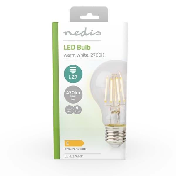 Nedis LED glødepære E27 | A60 | 4 W | 470 lm | 2700 K | Varm Hvid | Retro stil | 1 stk