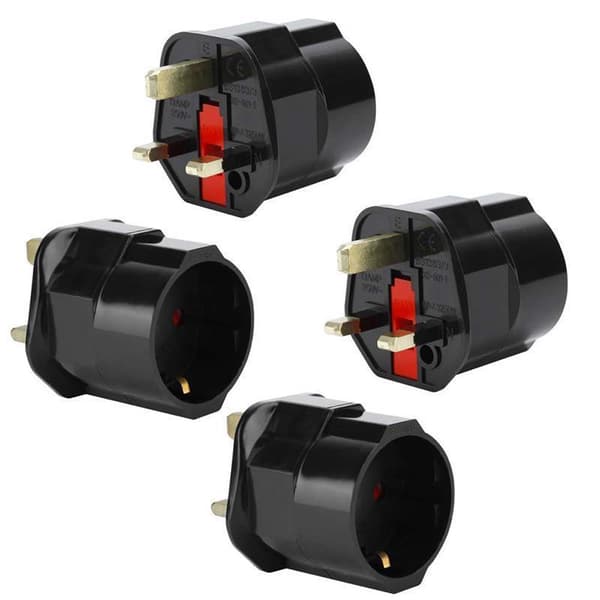 4x Adaptere for stikkontakter Stikkontaktadaptere Adaptere for stikkontakter Type G på EU-stikkontakt Strømadapter Reisekontaktomformer svart