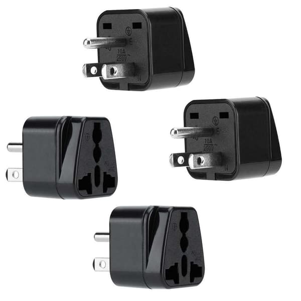 4x Adaptere for stikkontakter Stikkontaktadaptere Adaptere for stikkontakter Stikkontaktadapter Type B Strømadapter Reisekontaktomformer svart
