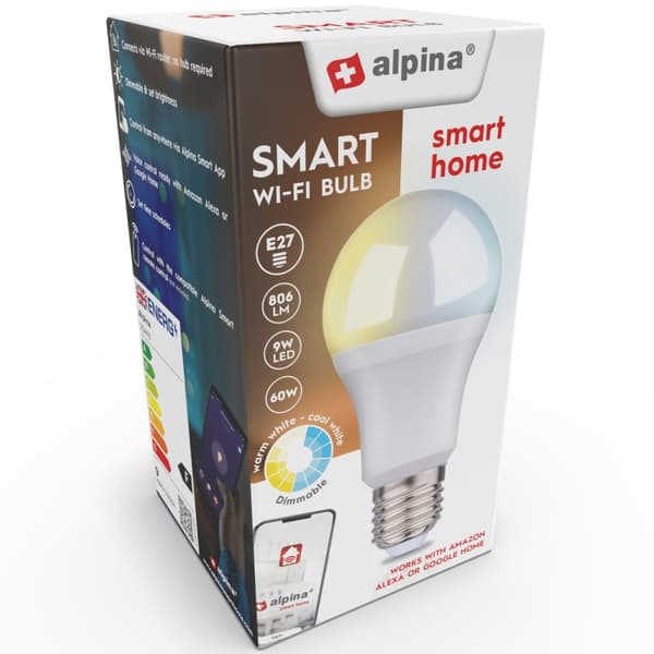 Alpina WiFi Smart E27 LED varm/kald hvit 9W 806 lm