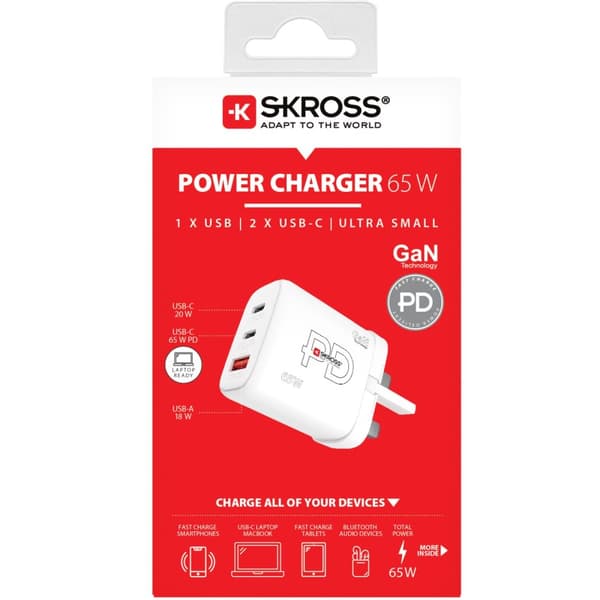 SKROSS Power Charger UK mfl. 2xUSB-C PD + 1xUSB-A GaN 65W