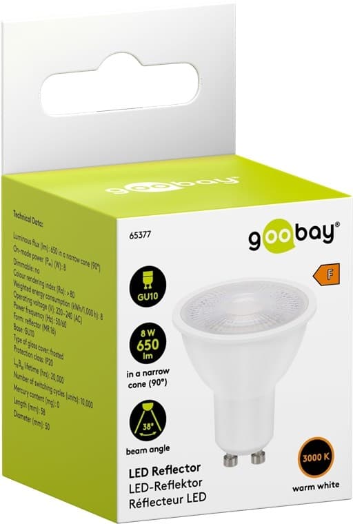 Goobay LED-reflektor, 8 W sockel GU10, varmvit, ej dimbar