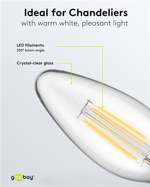 Goobay LED-lampa med glödtråd, 4 W sockel E14, varmvit, ej dimbar