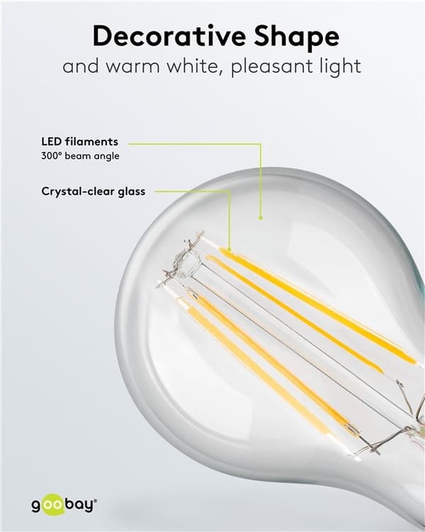 Goobay LED-lampa med glödtråd, 7 W sockel E27, varmvit, ej dimbar