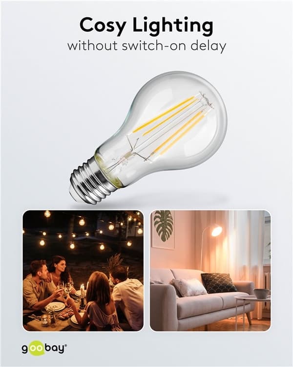 Goobay LED-lampa med glödtråd, 7 W sockel E27, varmvit, ej dimbar