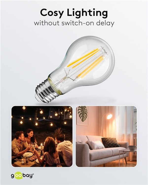 Goobay LED-lampa med glödtråd, 11 W sockel E27, varmvit, ej dimbar