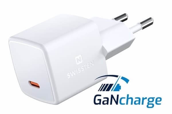 Swissten Síťový Adaptér GaN USB-C 33W PD mini 3x3x3 cm Bilý