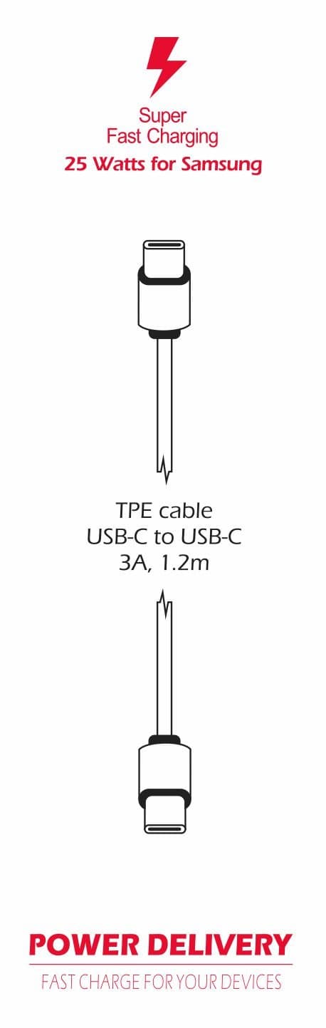 Swissten 25W Samsung Super Fast Charging Travel charger with 1.2m USB-C to USB-C cable