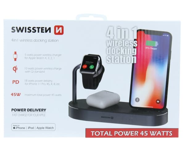 Swistten 4in1 MFI Wireless Docking Station 45W for Apple iPhone / iPod / Apple Watch