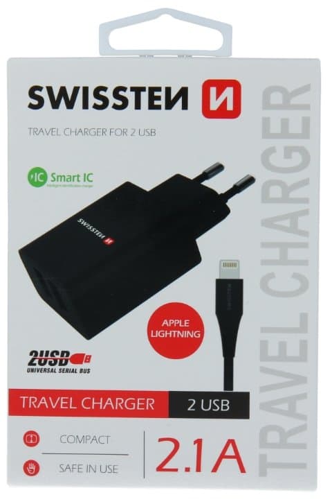 Swissten Smart IC Travel Charger 2x USB 2.1A with Lightning Cable 1.2m