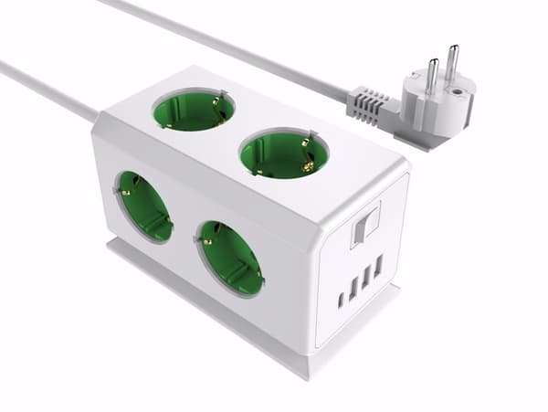 INF EU-standardin pistokeadapteri, jatkojohto USB-porteilla, pistorasian jatke 1,5 m