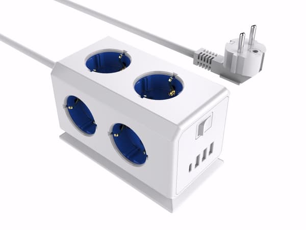 INF EU-standardin pistokeadapteri, jatkojohto USB-porteilla, pistorasian jatke 1,5 m