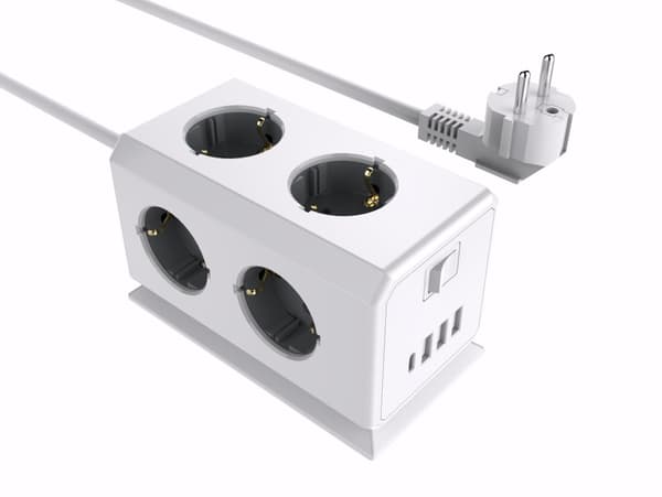 INF EU-standardin pistokeadapteri, jatkojohto USB-porteilla, pistorasian jatke 1,5 m