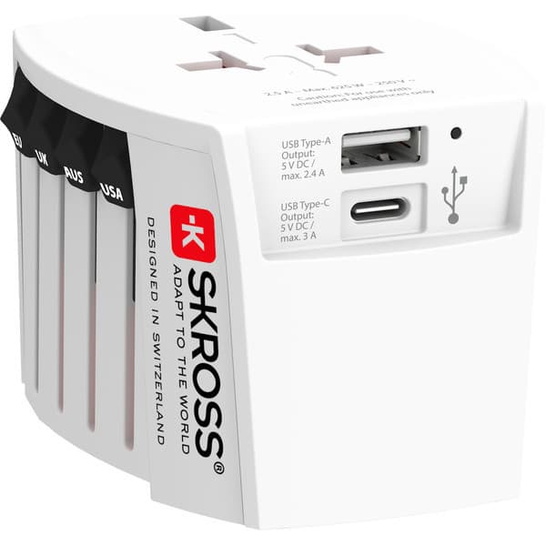 SKROSS MUV USB A&C -matka-adapteri USB-A- ja USB-C-portilla Valkoinen