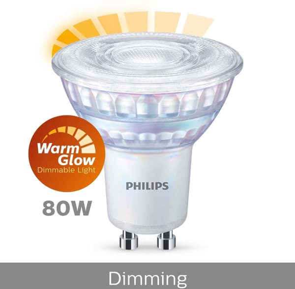 Philips Warm Glow LED-spotlight, GU10, 2200-2700 K, 575 lm, dimbar