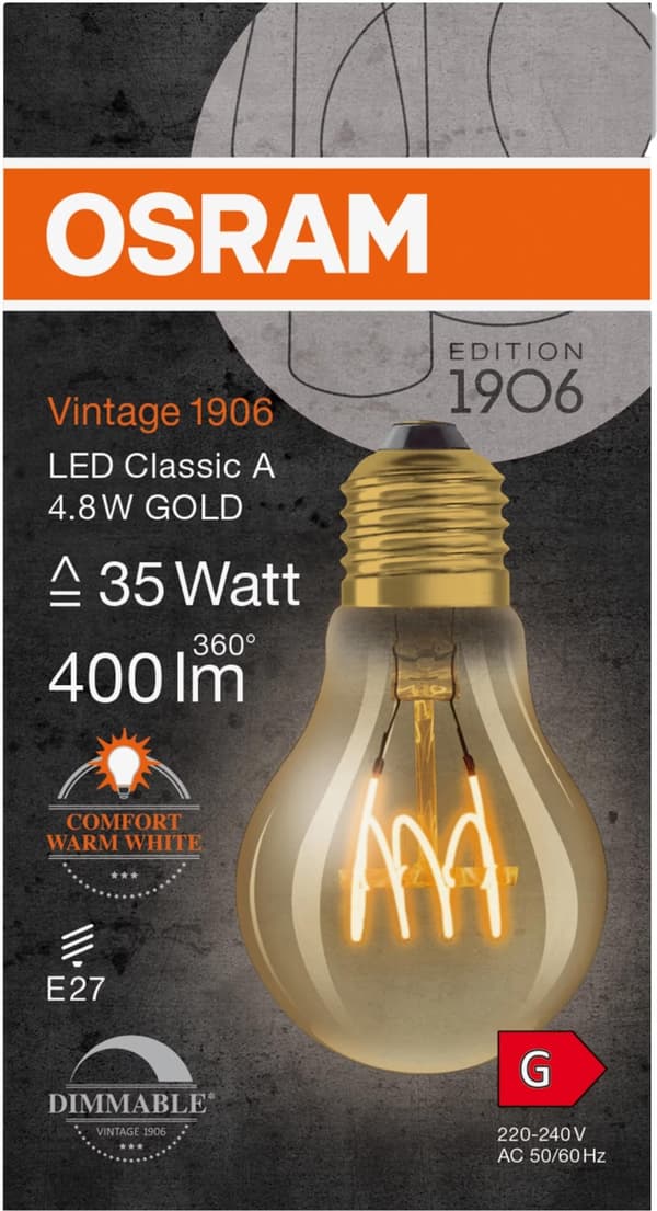 Osram 1906 LED std gold spi fil ul th 4,8W/822 (35W) E27 dim