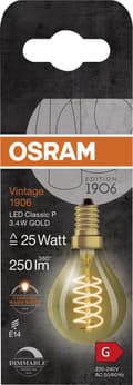 Miniatyrbillede 4 af 6: Osram 1906 LED miba gold sp fil ul th 3,4W/822 (25W) E14 dim