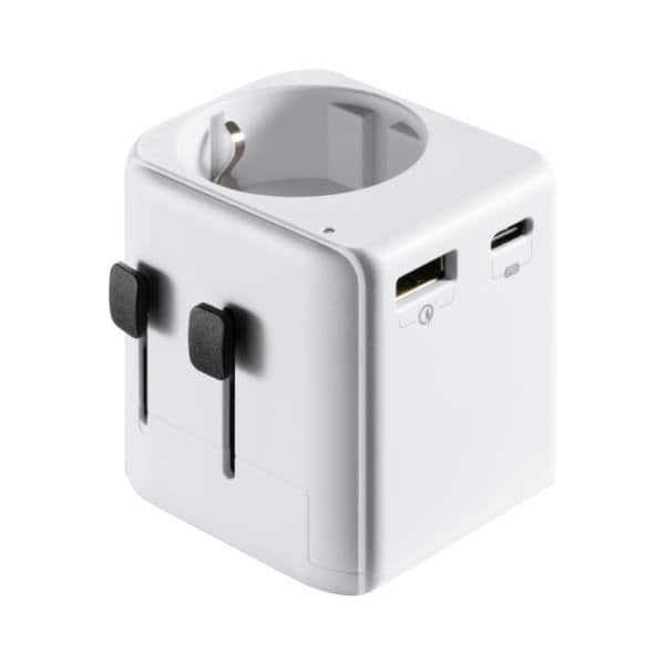 EWENT Universal reseadapter - EW1472 - Vit - 1 USB-A-port och 1 USB-C-port