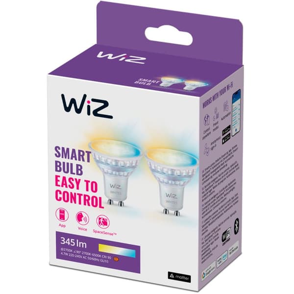 WiZ WiFi Smart LED GU10 50W 345lm varm-kold hvid 2-pak