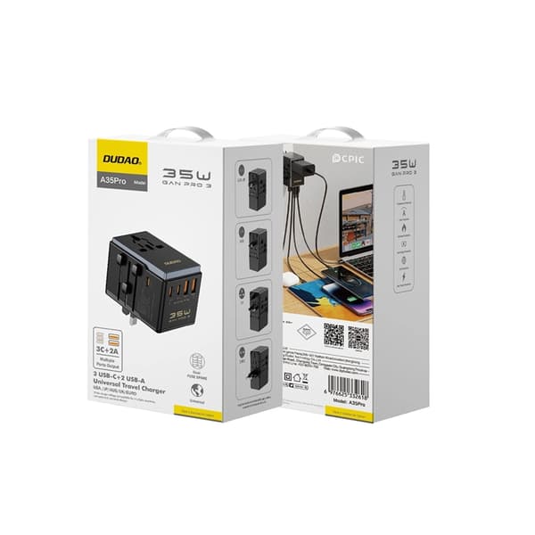 Dudao Reseadapter 35W 3x USB-C 2x USB-A A35Pro - Svart