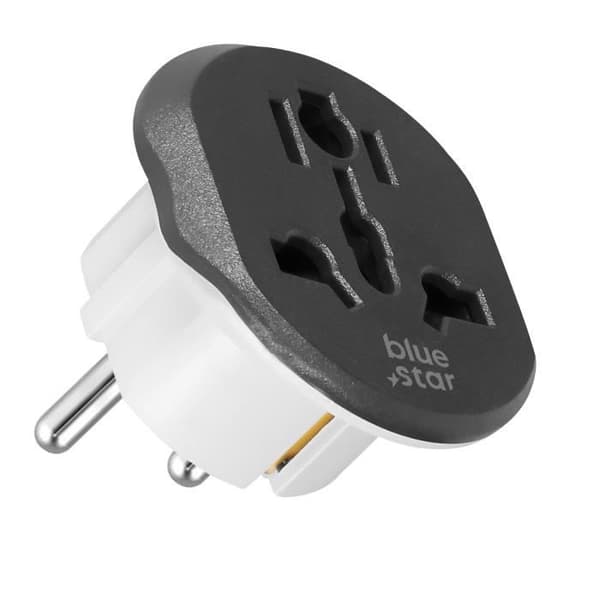 Reseadapter Europeisk typ E-kontakt 16A Säker anslutning Blå Stjärna Vit