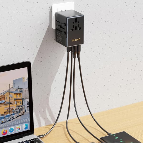 Dudao Travel Adapter 65W EU/US/JP/AUS/UK 2x USB-C 2x USB-A - musta