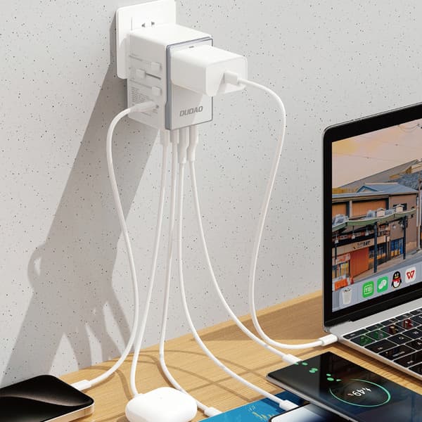 Dudao Travel Adapter 35W EU / UK / AUS / US / JP 3x USB-C 2x USB-A - Valkoinen