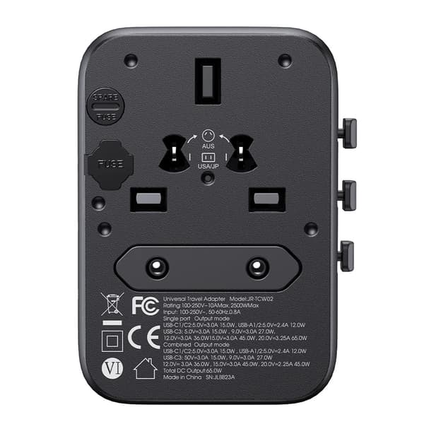 Joyroom Matkasovitin 65W EU / US / JP / AU / UK / CN - Svart