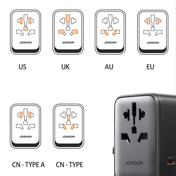 Joyroom Matkasovitin 65W EU / US / JP / AU / UK / CN - Svart
