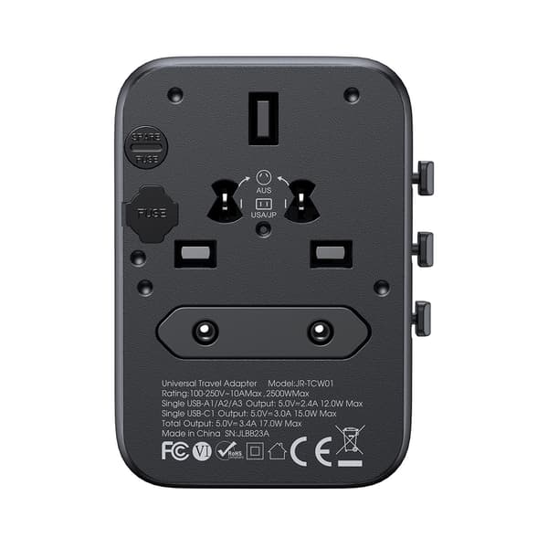 Joyroom Rejseadapter 17W med EU / US / UK / JP / AU / CN - Svart