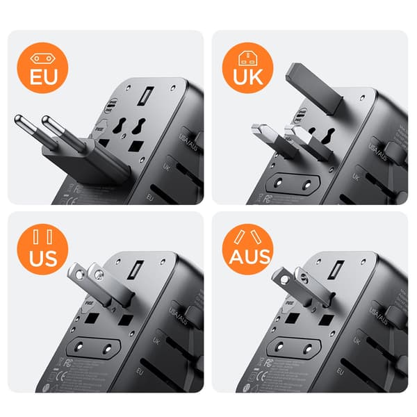 Joyroom Rejseadapter 17W med EU / US / UK / JP / AU / CN - Svart