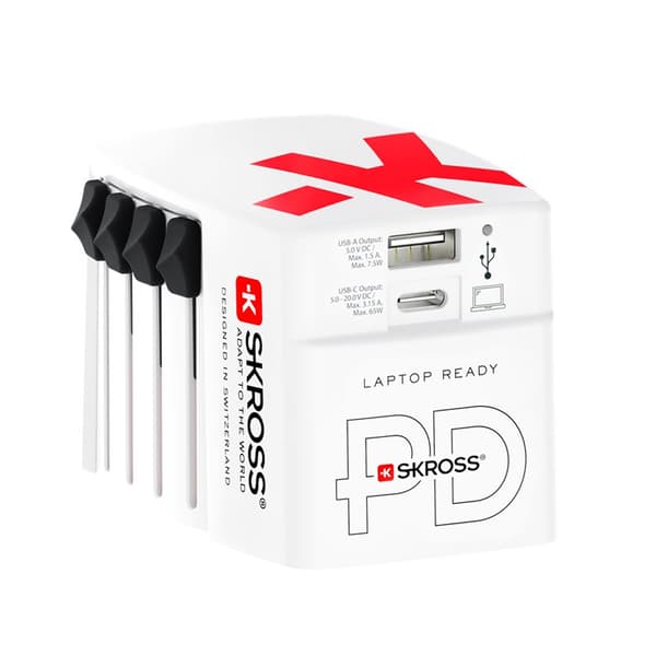 Skross World Reseadapter med 65W USB + USB-C Vit