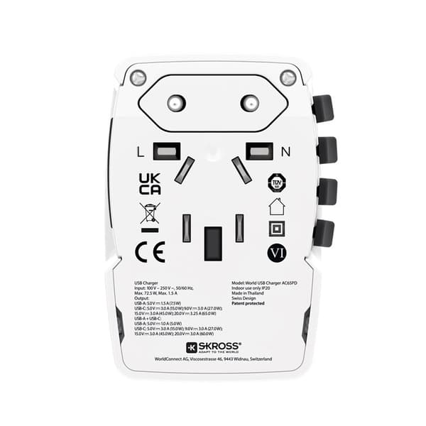 Skross Global Reiseadapter – 65W USB-C & USB-A, Over 220 Land