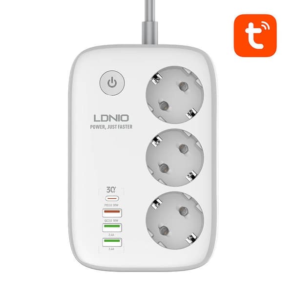 Smart Wi-Fi strømskinne LDNIO SEW3452, Tuya (hvid)