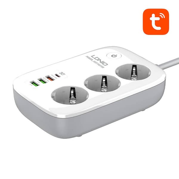 Smart Wi-Fi strømskinne LDNIO SEW3452, Tuya (hvid)