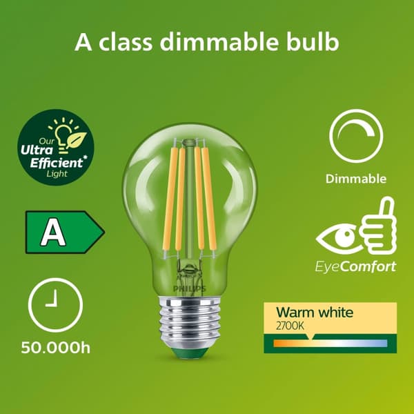 Philips LED E27 Normal A60 4W (60W) Klar 840lm Dimbar 2700K Energiklass A
