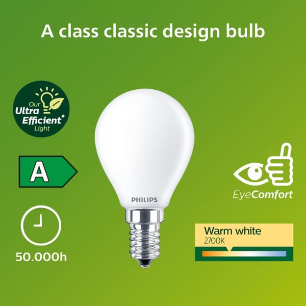Philips LED E14 Klot P45 2,3W (40W) Frostad 485lm 2700K Energiklass A