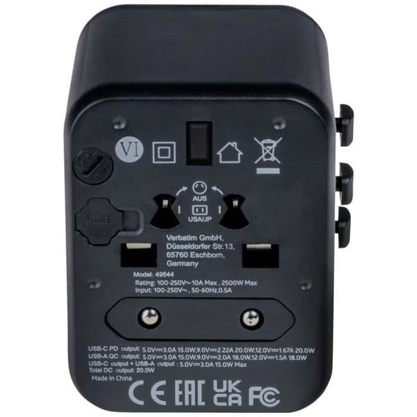 Reseadapter - VERBATIM - Universal reseadapter UTA-02 PD20W / QC / 1xUSB / 1xType-C