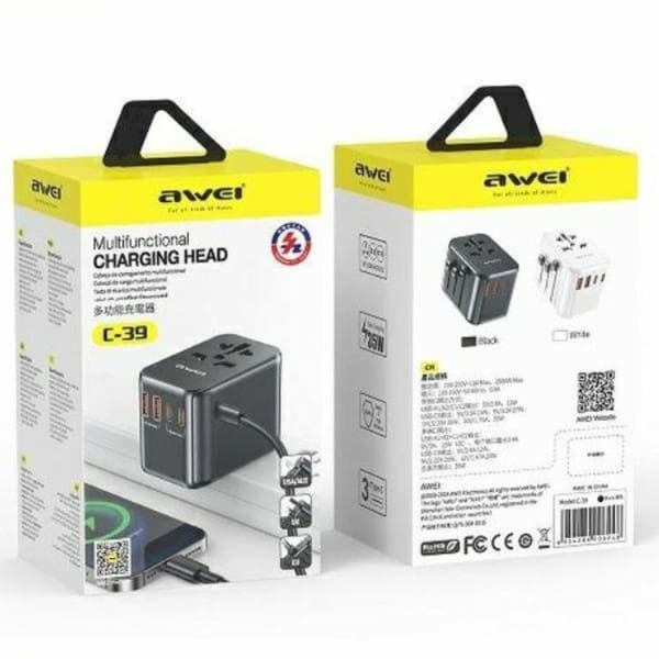 Awei 4in1 GaN Reseadapter 35W 3xUSB-C 2xUSB-A C-39 - Svart