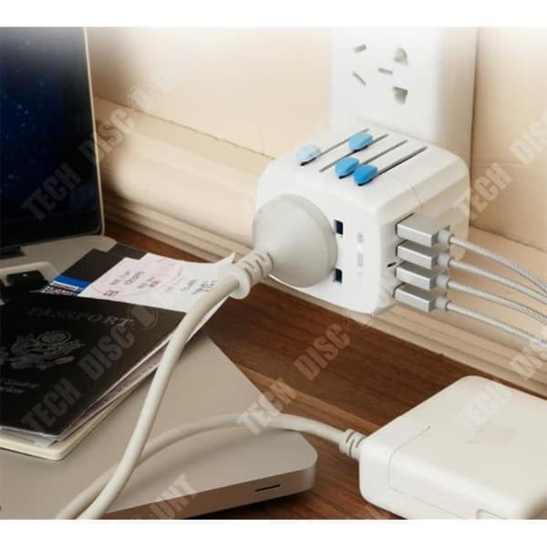 TD® universal reseadapter med 4 usb internationellt Frankrike till Storbritannien usa engelsk kontakt nätladdare