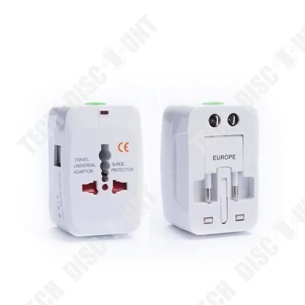 TD® International Travel Adapter Universalkontakt med 2 USB-portar (1A) Nät 220V - 110V AU USA EU