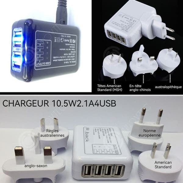 INN Resaadapter med 4 kontaktpluggar och 4 USB 5V 2A strömomvandlingskontakt EU USA UK gemensam för många länder bärbar