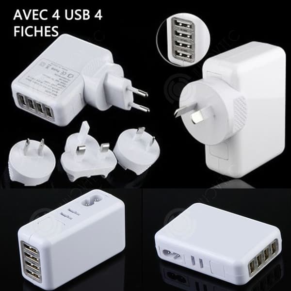 INN Resaadapter med 4 kontaktpluggar och 4 USB 5V 2A strömomvandlingskontakt EU USA UK gemensam för många länder bärbar
