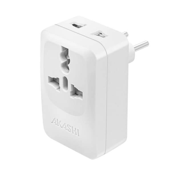 Reseadapter Europa Brasilien Korea USB och USB C 15W Akashi Vit